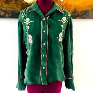 Embroidered Silk Western Button Down